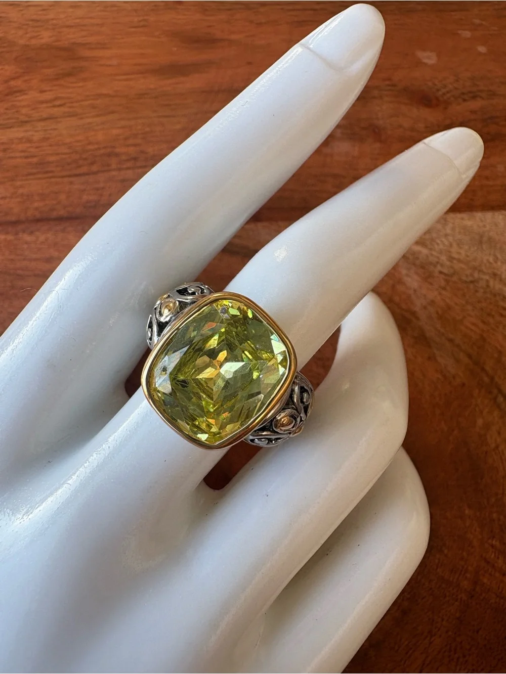Vintage Yellow Cushion-Cut Statement Ring - Size 7.75